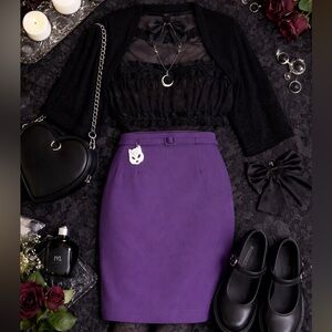 Jeremy Scott 1980s Vintage Deep Purple Pencil Skirt with Belt